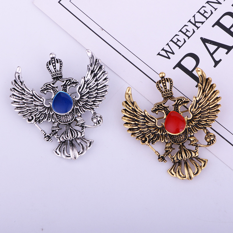 Vintage Style Eagle Alloy Inlay Artificial Gemstones Menu0027S Brooches