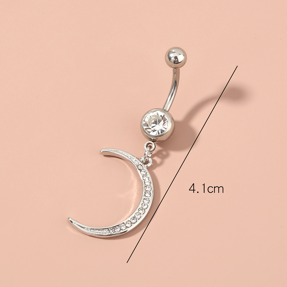 Nordic Style Moon Heart Shape Stainless Steel Inlay Zircon Belly Ring 1 Piece