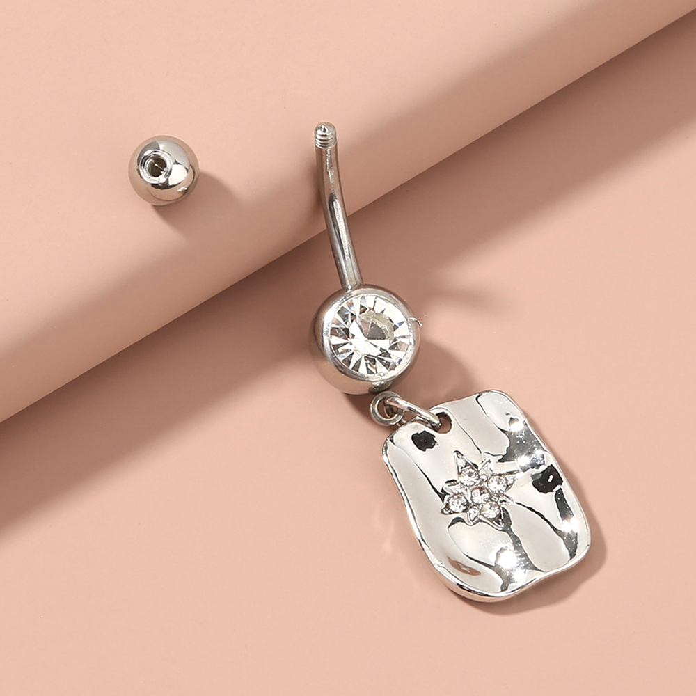 Nordic Style Moon Heart Shape Stainless Steel Inlay Zircon Belly Ring 1 Piece