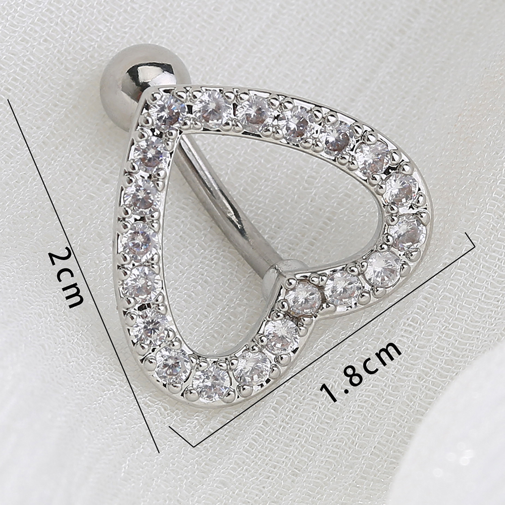 Nordic Style Moon Heart Shape Stainless Steel Inlay Zircon Belly Ring 1 Piece