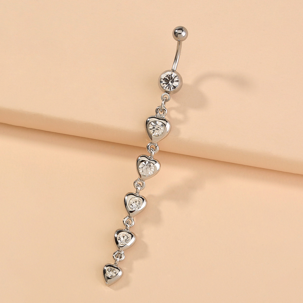 Nordic Style Moon Heart Shape Stainless Steel Inlay Zircon Belly Ring 1 Piece