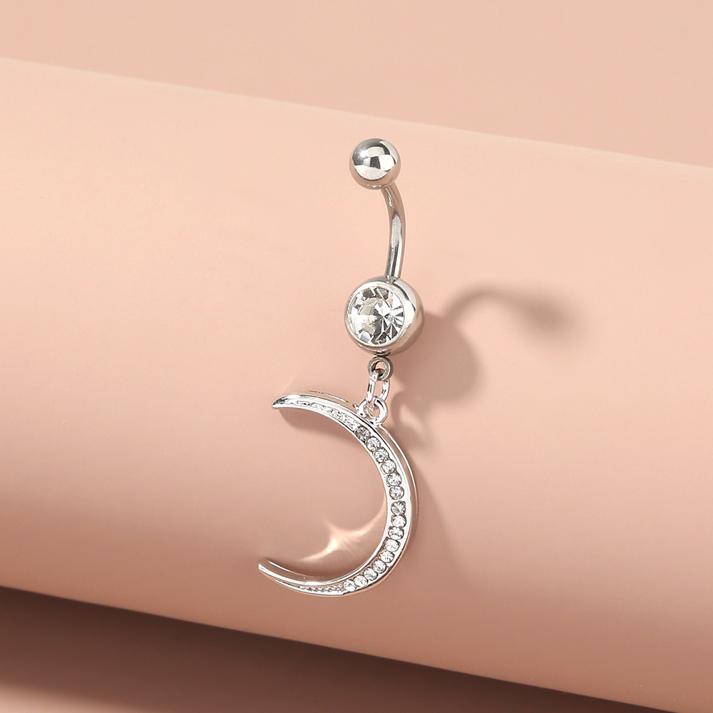 Nordic Style Moon Heart Shape Stainless Steel Inlay Zircon Belly Ring 1 Piece