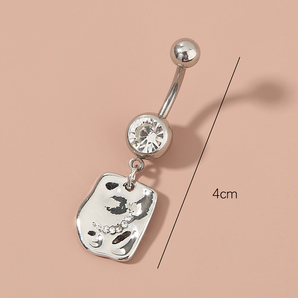 Nordic Style Moon Heart Shape Stainless Steel Inlay Zircon Belly Ring 1 Piece