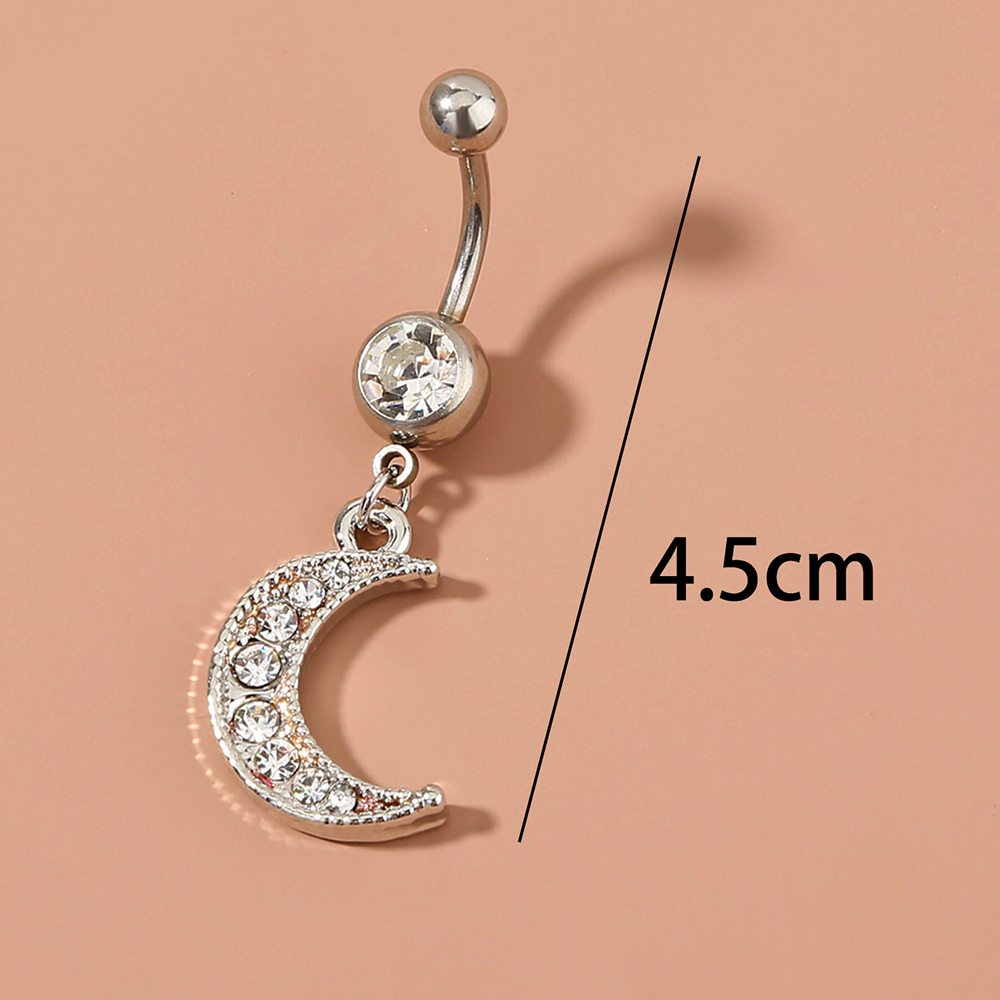 Nordic Style Moon Heart Shape Stainless Steel Inlay Zircon Belly Ring 1 Piece