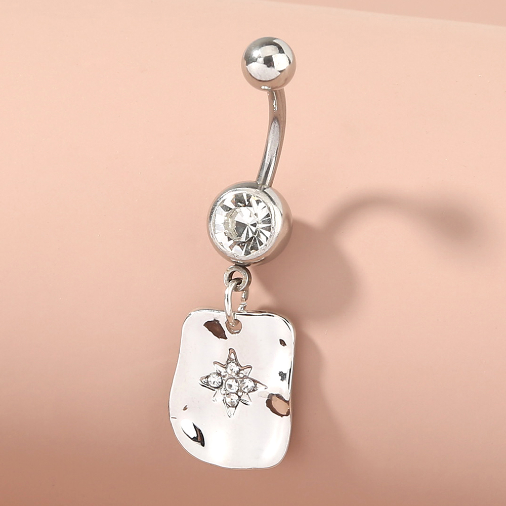 Nordic Style Moon Heart Shape Stainless Steel Inlay Zircon Belly Ring 1 Piece