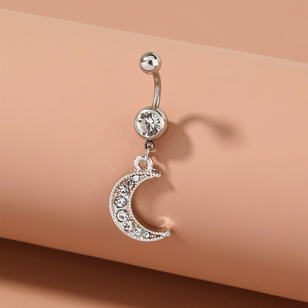 Nordic Style Moon Heart Shape Stainless Steel Inlay Zircon Belly Ring 1 Piece