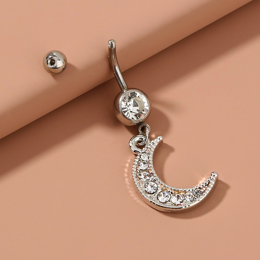 Nordic Style Moon Heart Shape Stainless Steel Inlay Zircon Belly Ring 1 Piece