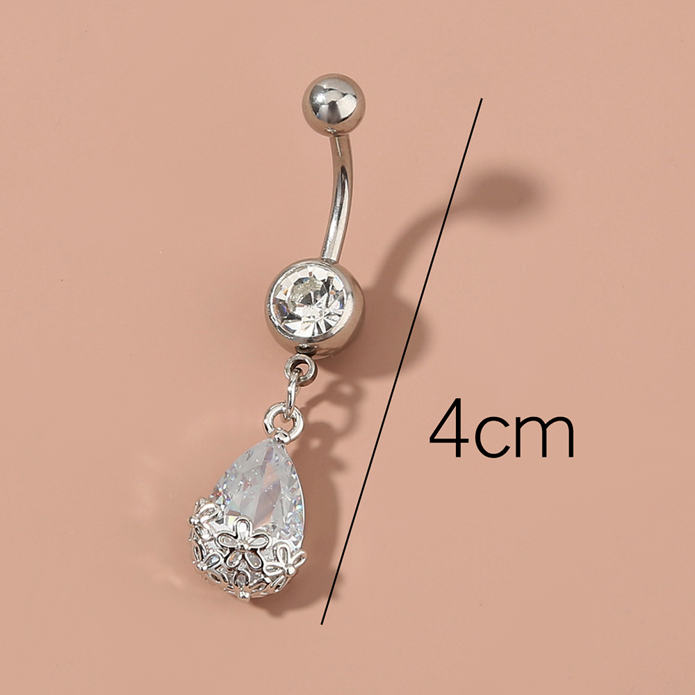 Fashion Round Water Droplets Heart Shape Stainless Steel Inlay Zircon Belly Ring 1 Piece