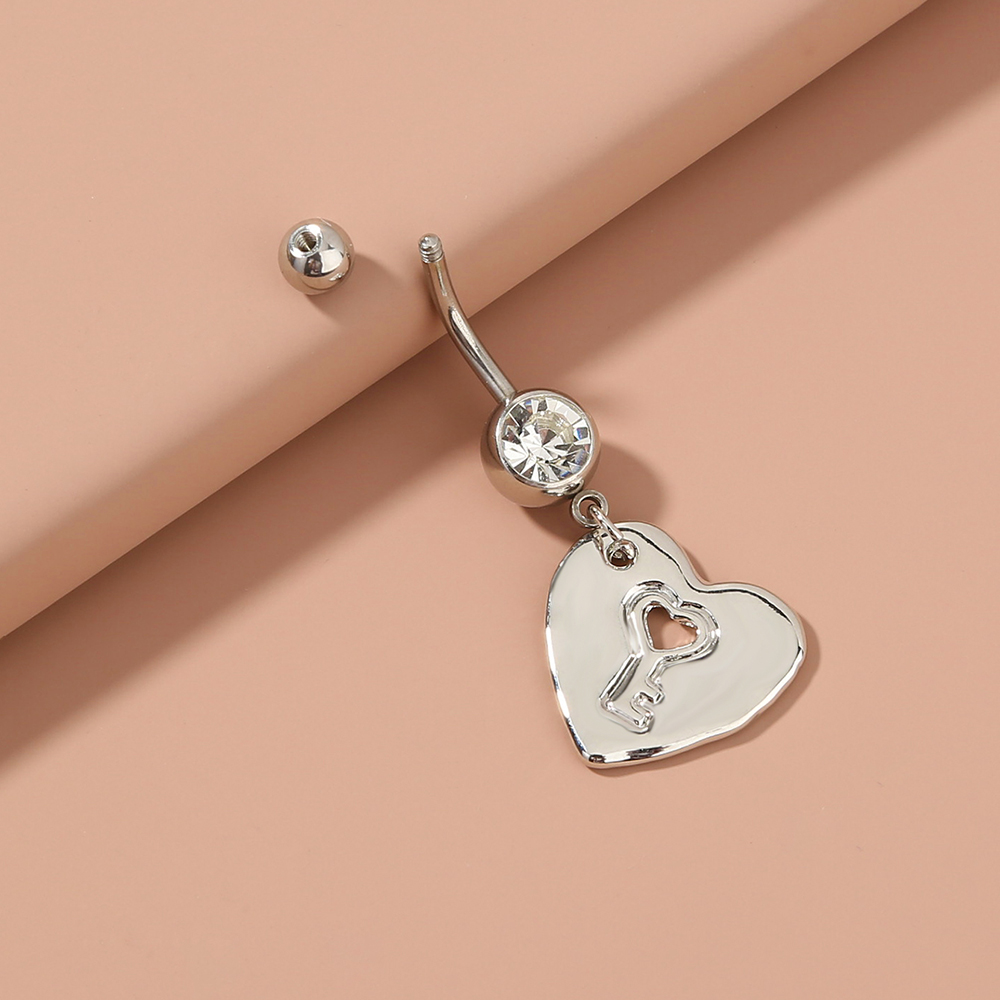 Fashion Round Water Droplets Heart Shape Stainless Steel Inlay Zircon Belly Ring 1 Piece