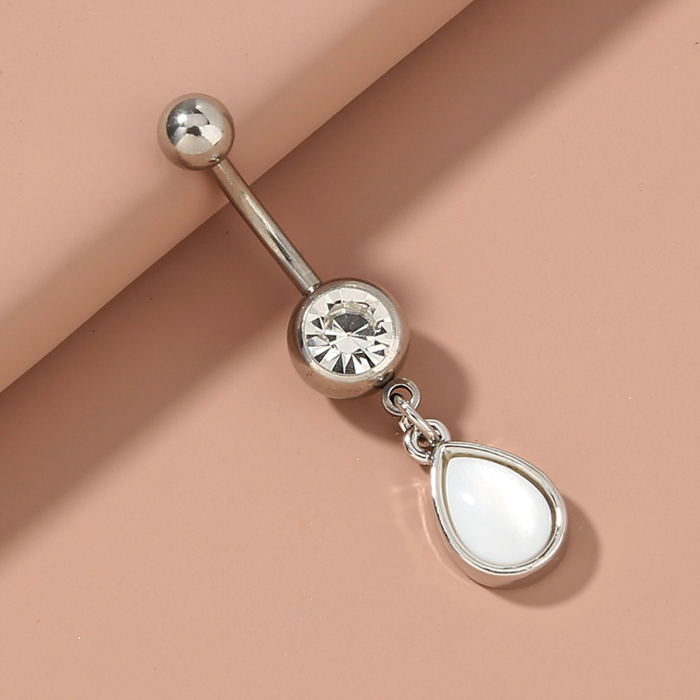 Fashion Round Water Droplets Heart Shape Stainless Steel Inlay Zircon Belly Ring 1 Piece