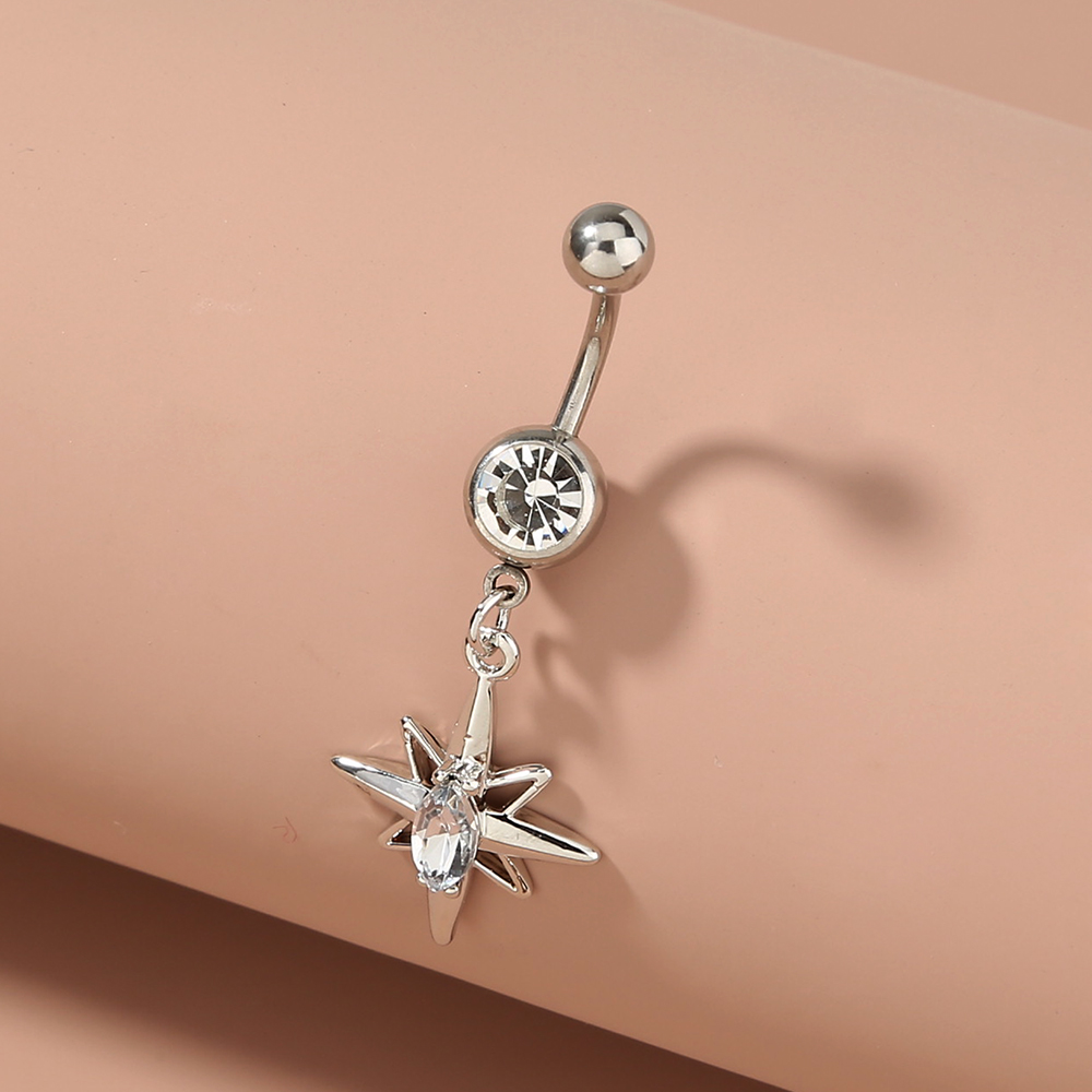 Fashion Round Water Droplets Heart Shape Stainless Steel Inlay Zircon Belly Ring 1 Piece