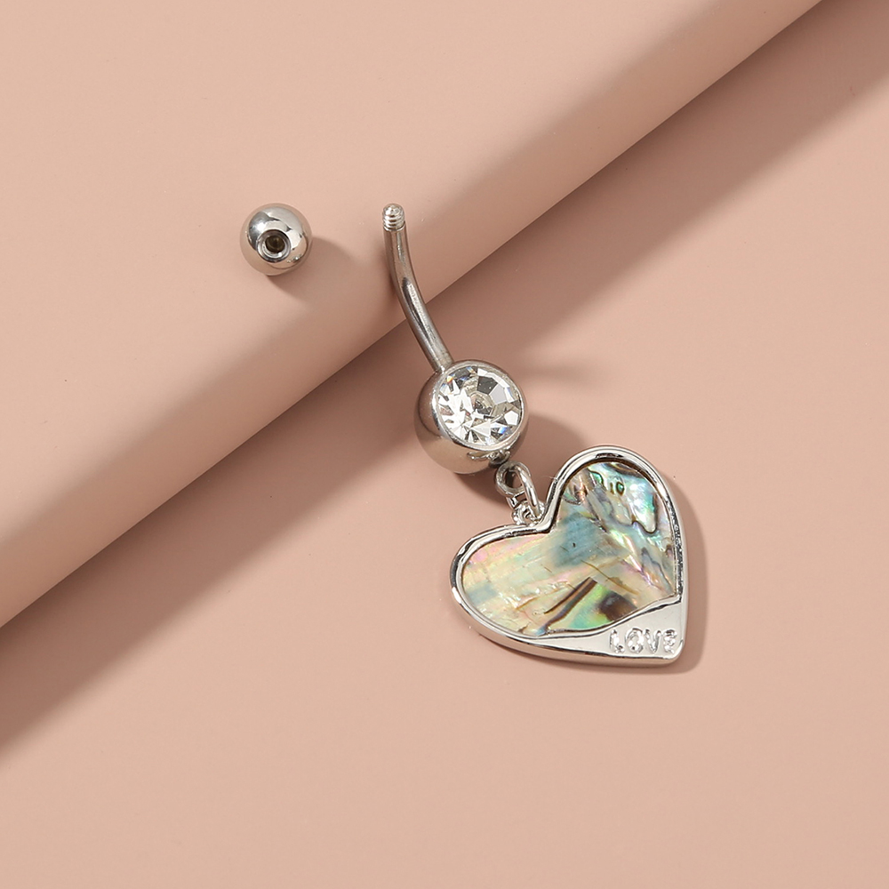 Fashion Round Water Droplets Heart Shape Stainless Steel Inlay Zircon Belly Ring 1 Piece