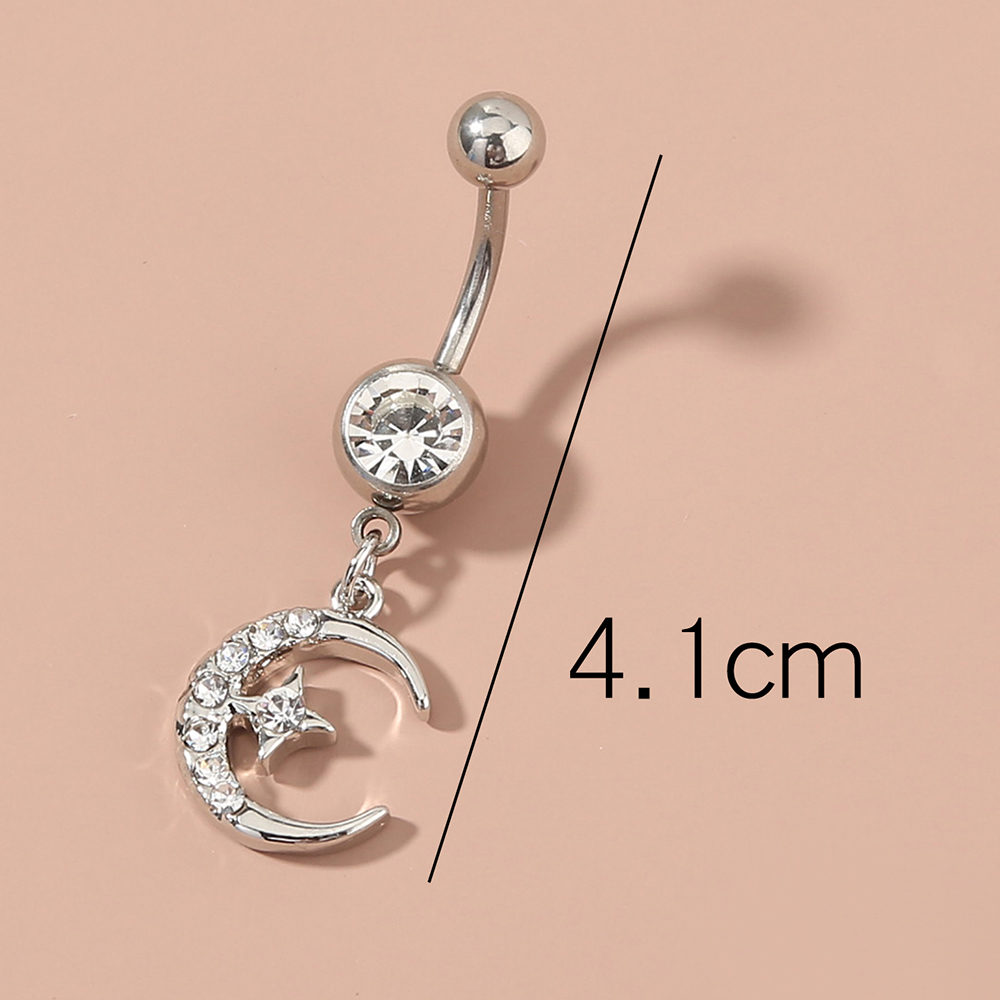 Fashion Round Water Droplets Heart Shape Stainless Steel Inlay Zircon Belly Ring 1 Piece