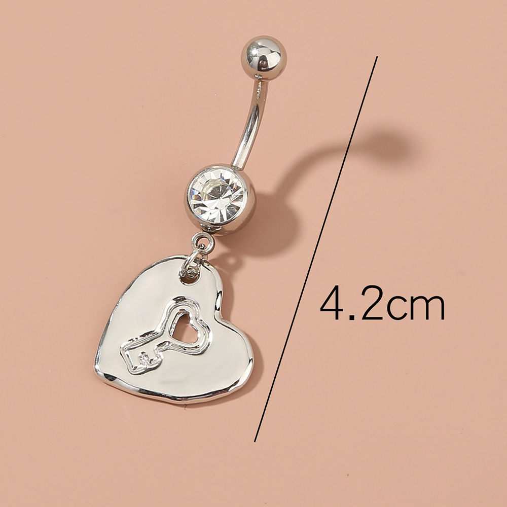 Fashion Round Water Droplets Heart Shape Stainless Steel Inlay Zircon Belly Ring 1 Piece