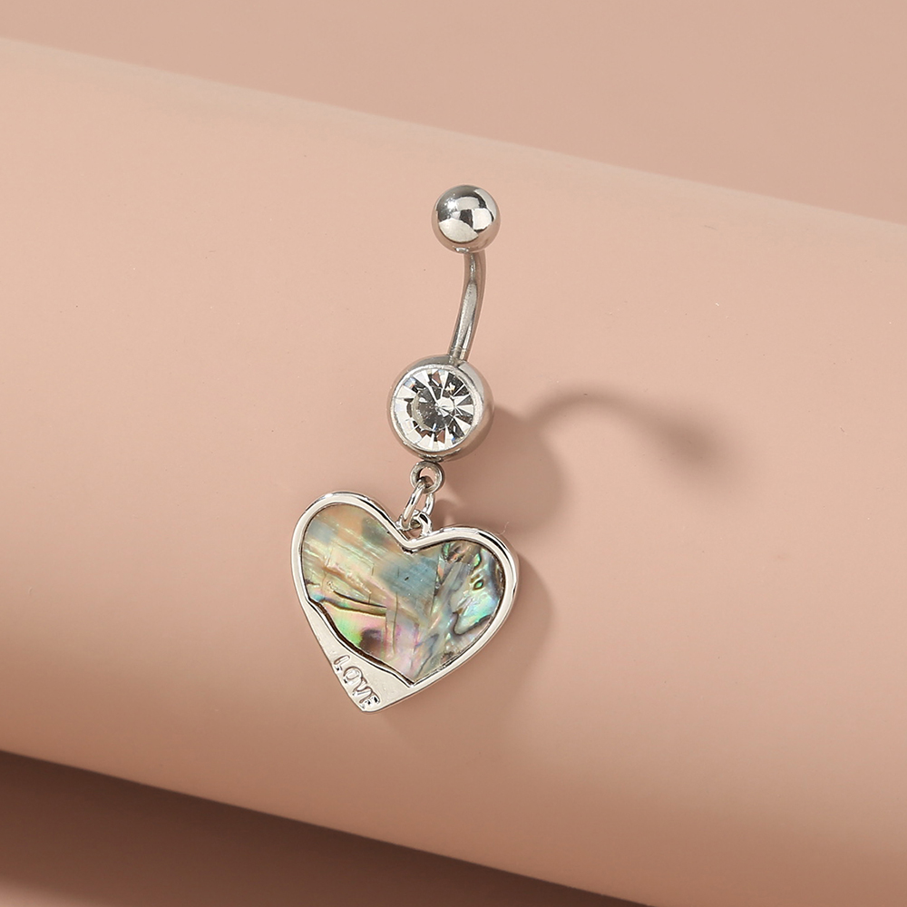 Fashion Round Water Droplets Heart Shape Stainless Steel Inlay Zircon Belly Ring 1 Piece