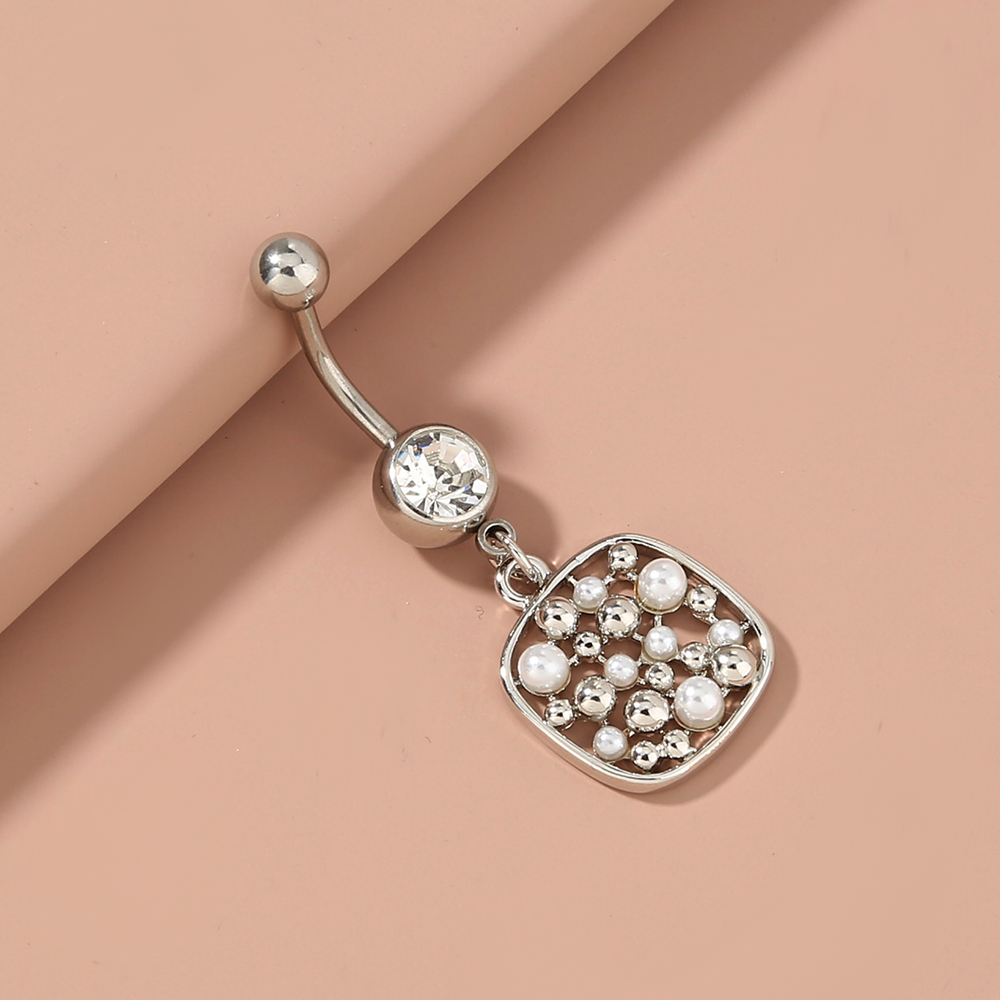 Fashion Round Water Droplets Heart Shape Stainless Steel Inlay Zircon Belly Ring 1 Piece