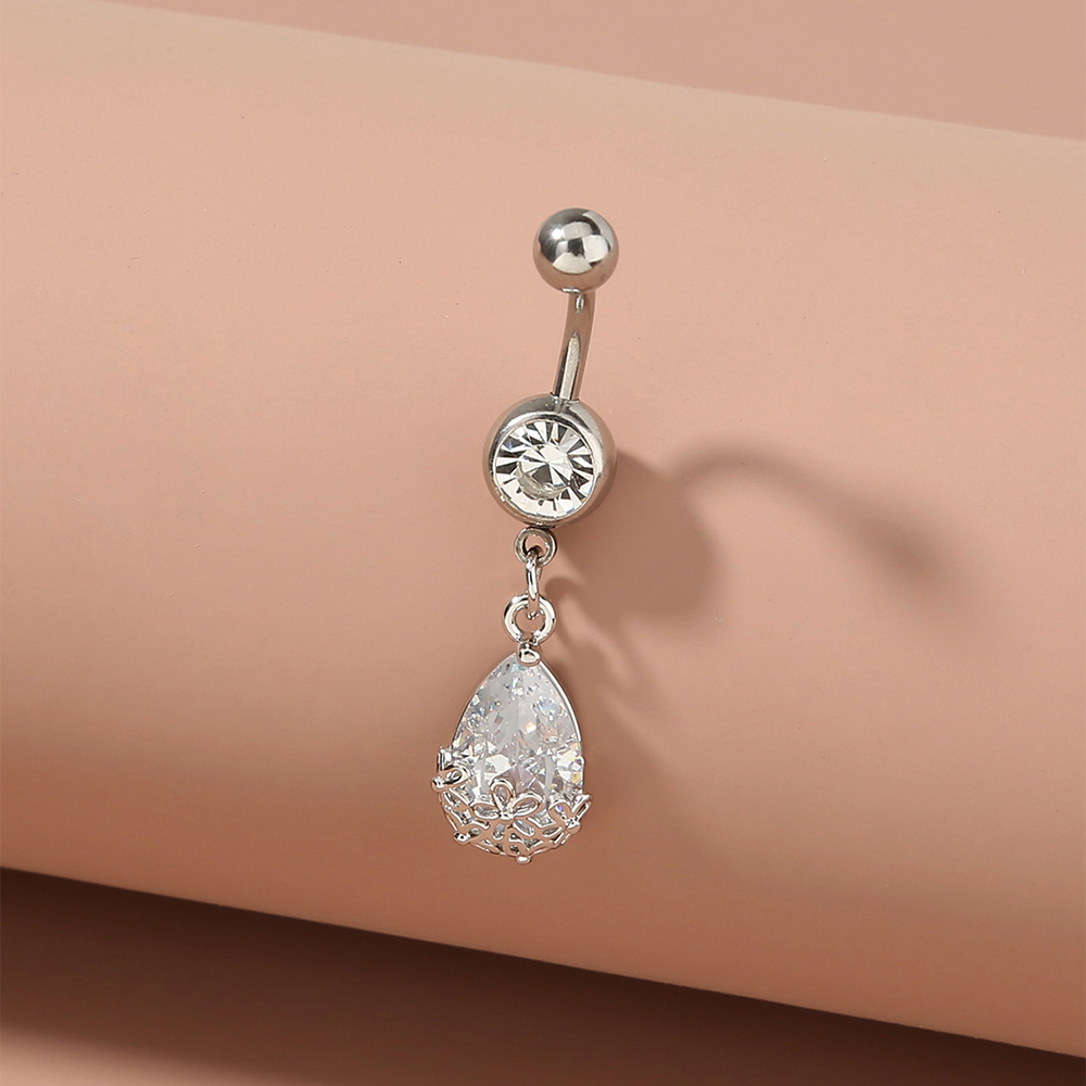 Fashion Round Water Droplets Heart Shape Stainless Steel Inlay Zircon Belly Ring 1 Piece