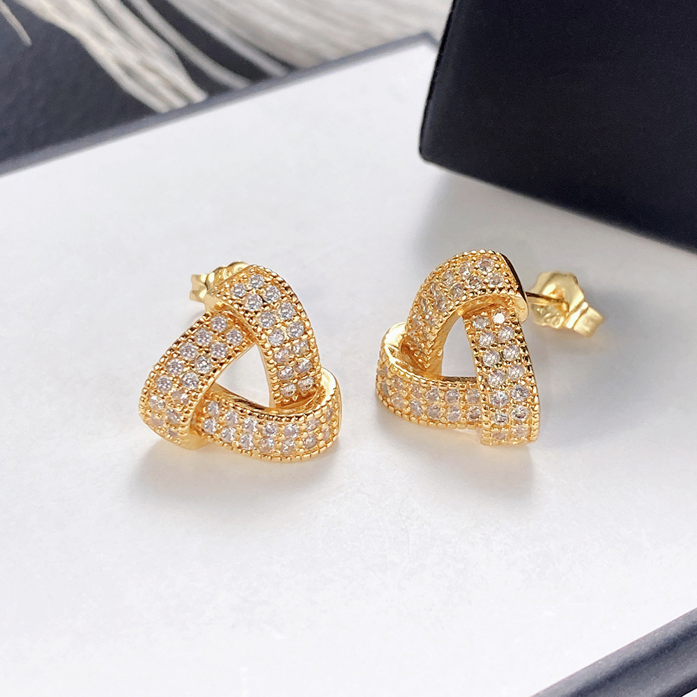 Retro Triangle Copper Plating Artificial Diamond Ear Studs 1 Pair