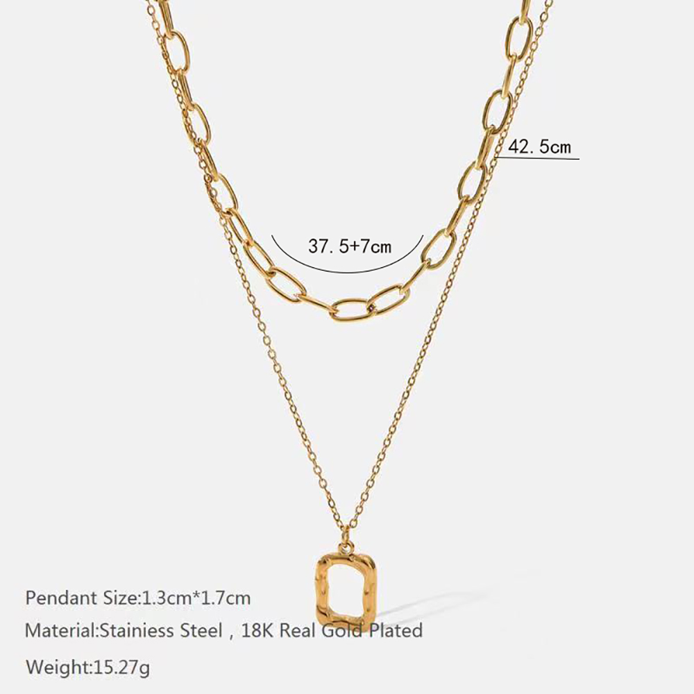 Fashion Square Stainless Steel Gold Plated Hollow Out Layered Necklaces 1 Piece