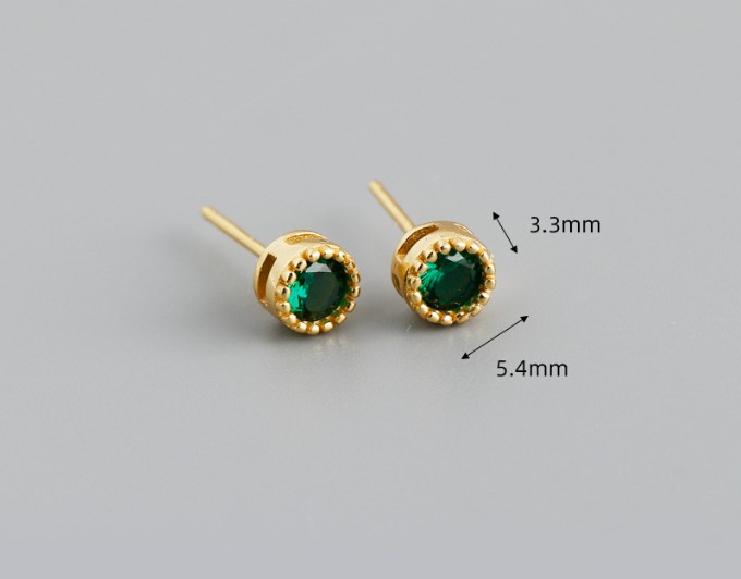 Simple Style Round Silver Inlay Zircon Ear Studs 1 Pair
