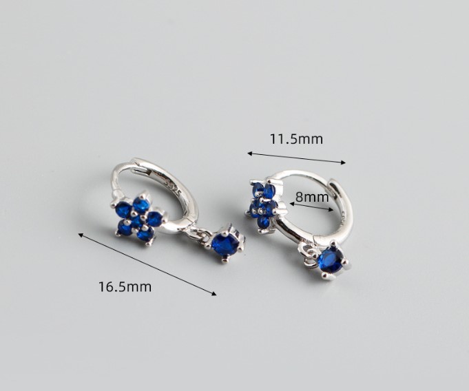 Fashion Flower Silver Inlay Zircon Drop Earrings 1 Pair