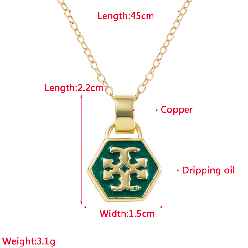 Vintage Style Hexagon Copper Enamel Pendant Necklace 1 Piece