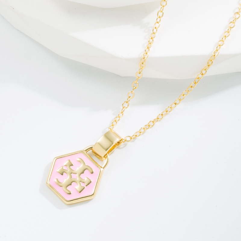 Vintage Style Hexagon Copper Enamel Pendant Necklace 1 Piece