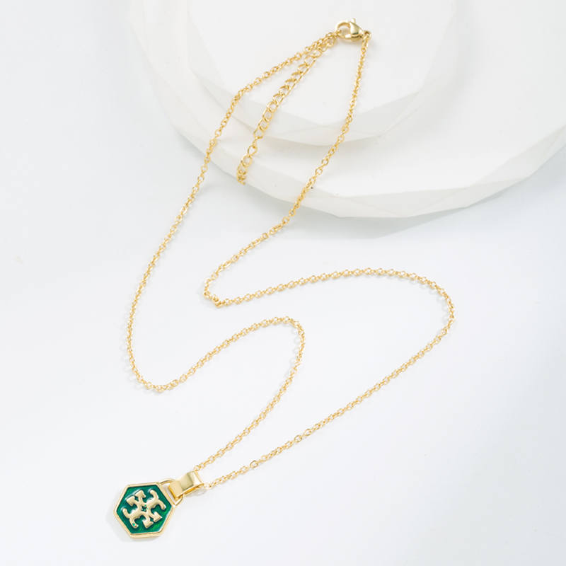 Vintage Style Hexagon Copper Enamel Pendant Necklace 1 Piece
