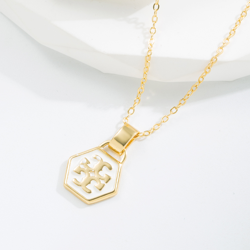 Vintage Style Hexagon Copper Enamel Pendant Necklace 1 Piece