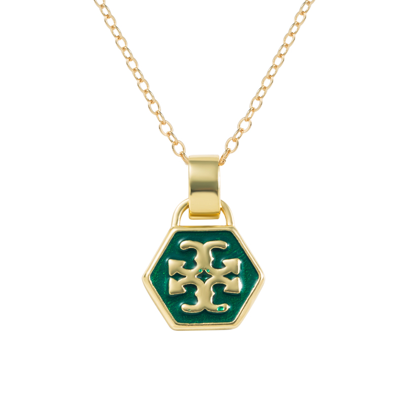 Vintage Style Hexagon Copper Enamel Pendant Necklace 1 Piece