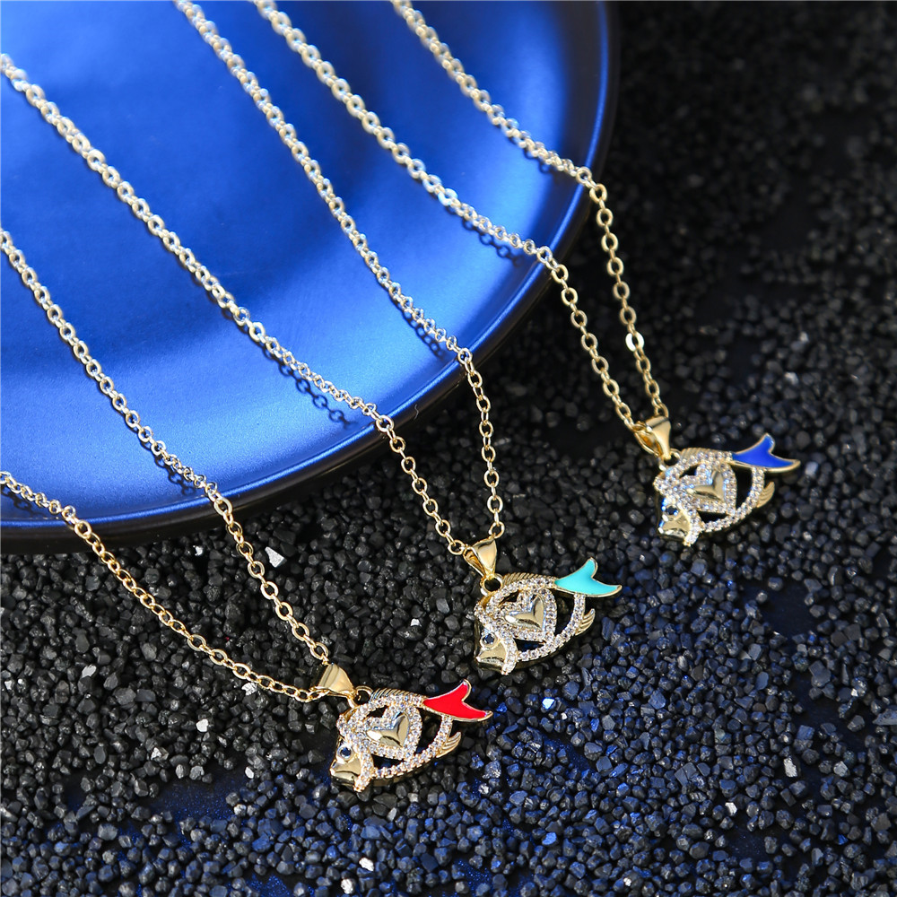 Fashion Fish Alloy Plating Artificial Diamond Womenu0027S Pendant Necklace 1 Piece