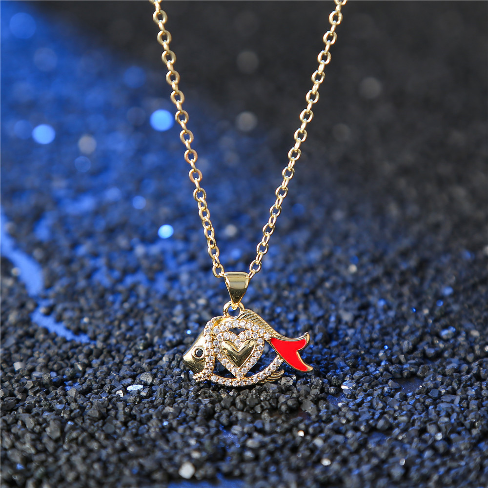 Fashion Fish Alloy Plating Artificial Diamond Womenu0027S Pendant Necklace 1 Piece