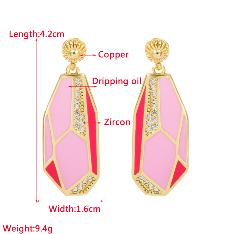 Fashion Irregular Geometric Copper Enamel Gold Plated Zircon Drop Earrings 1 Piece