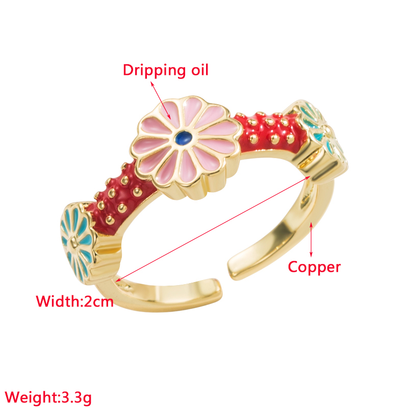 Cute Flower Copper Gold Plated Zircon Open Ring 1 Piece