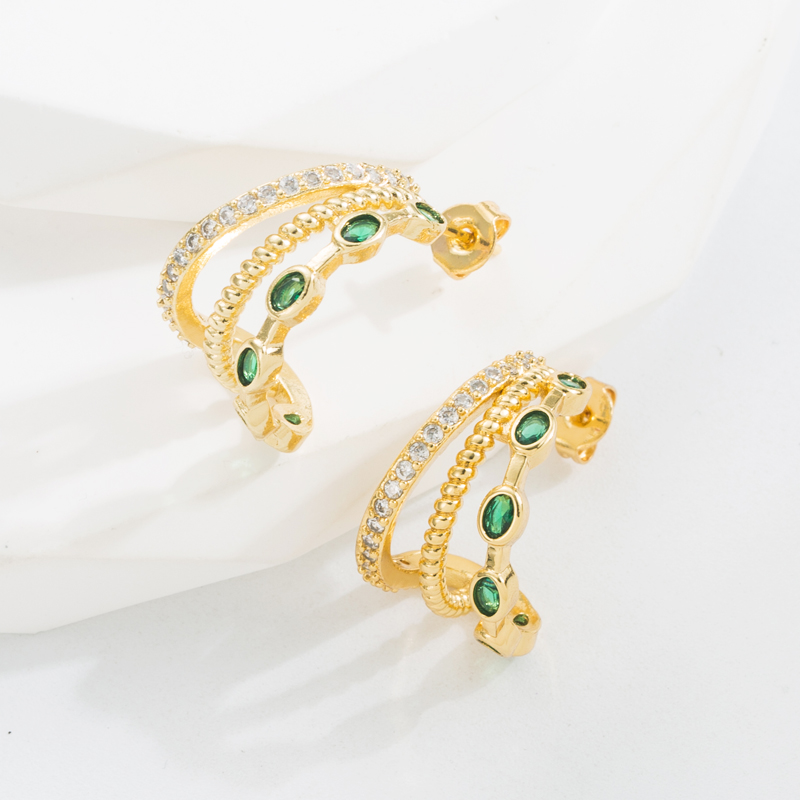Fashion C Shape Copper Gold Plated Zircon Ear Studs 1 Pair