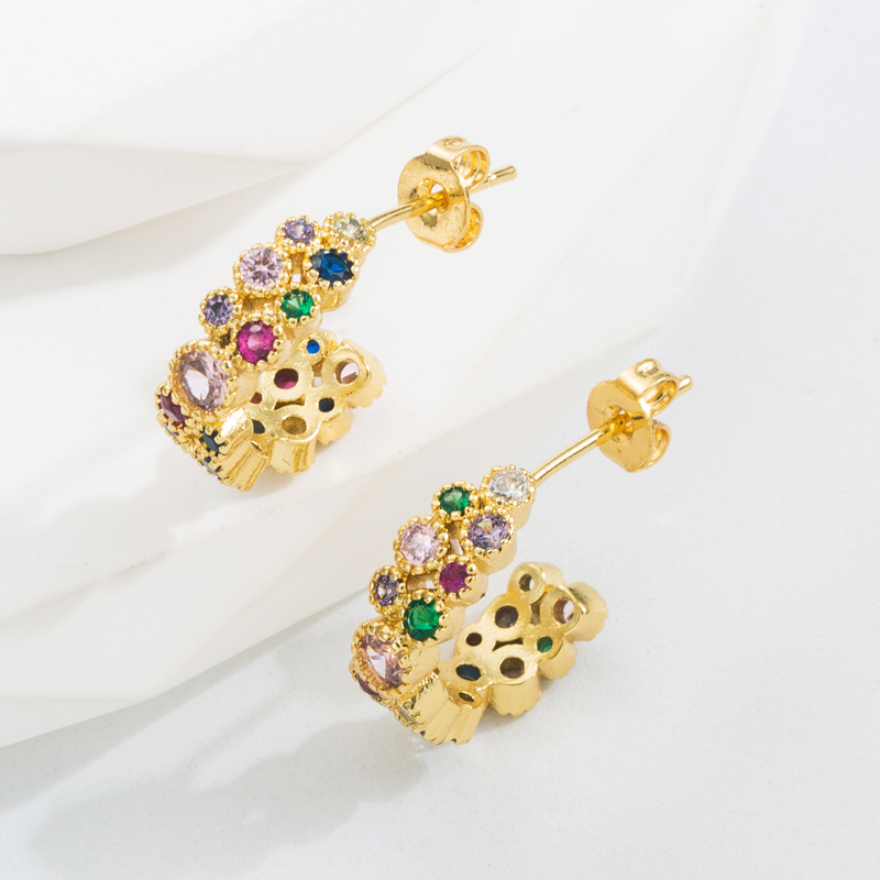 Fashion C Shape Copper Gold Plated Zircon Ear Studs 1 Pair