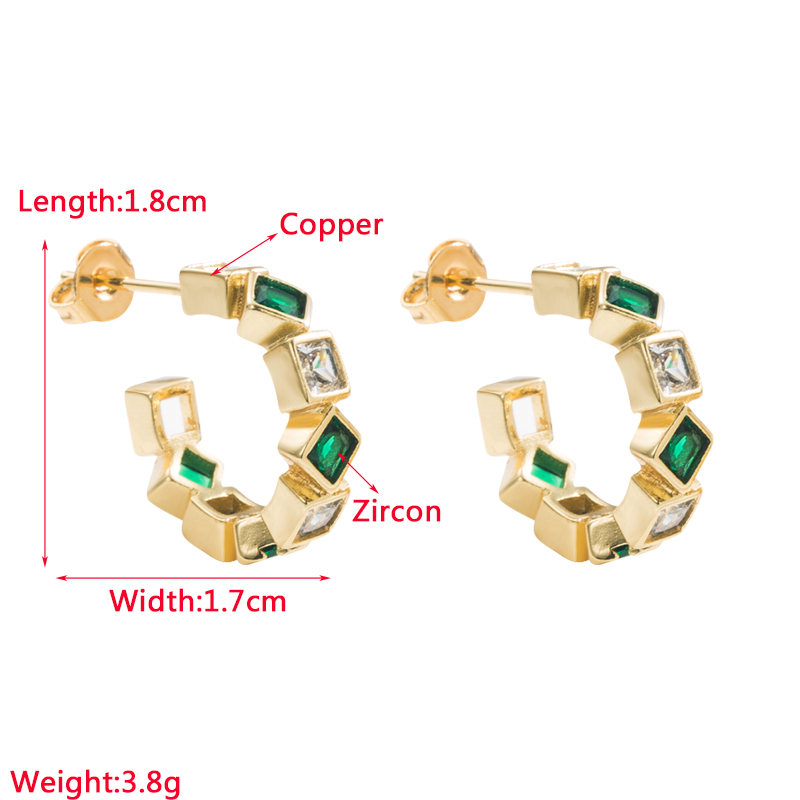 Fashion C Shape Copper Gold Plated Zircon Ear Studs 1 Pair