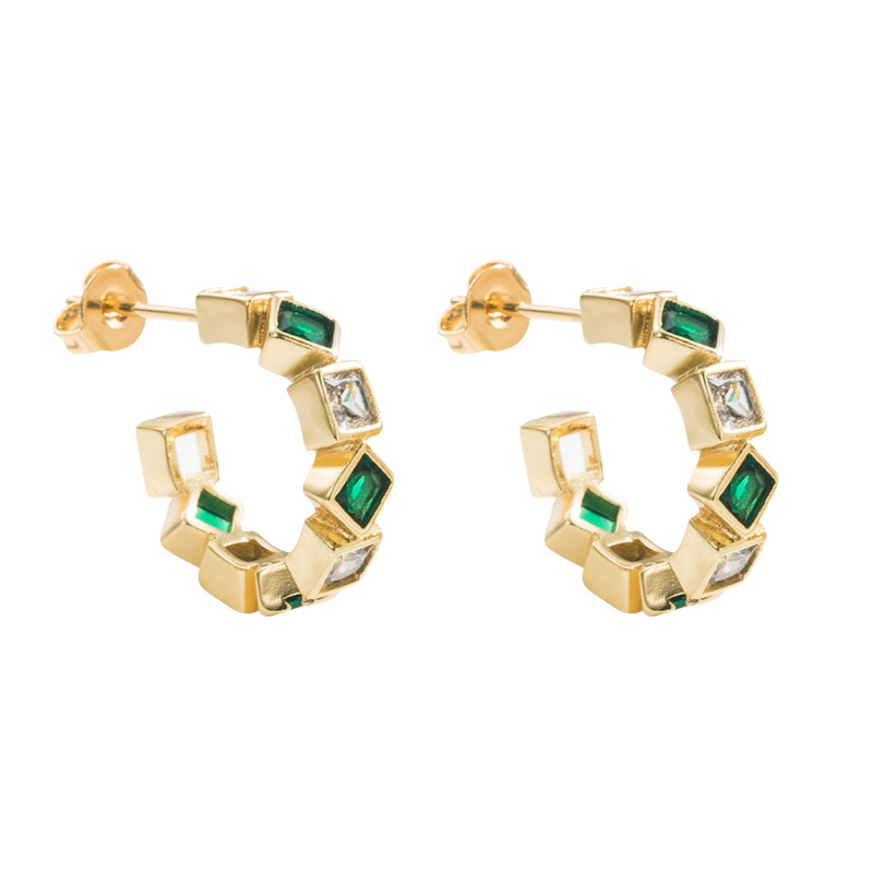 Fashion C Shape Copper Gold Plated Zircon Ear Studs 1 Pair