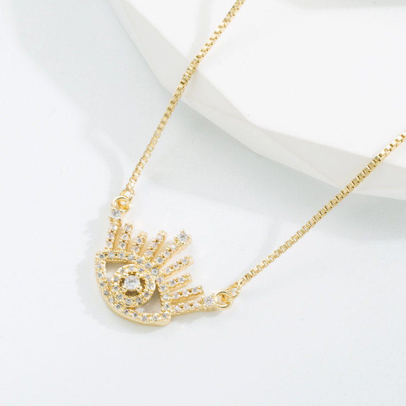 Hip-Hop Devilu0027S Eye Copper Gold Plated Zircon Pendant Necklace 1 Piece