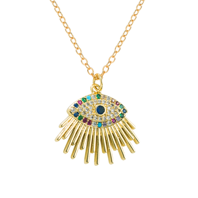 Hip-Hop Devilu0027S Eye Copper Gold Plated Zircon Pendant Necklace 1 Piece