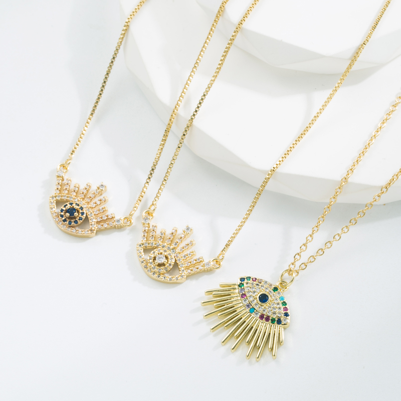 Hip-Hop Devilu0027S Eye Copper Gold Plated Zircon Pendant Necklace 1 Piece