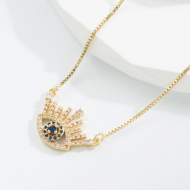 Hip-Hop Devilu0027S Eye Copper Gold Plated Zircon Pendant Necklace 1 Piece
