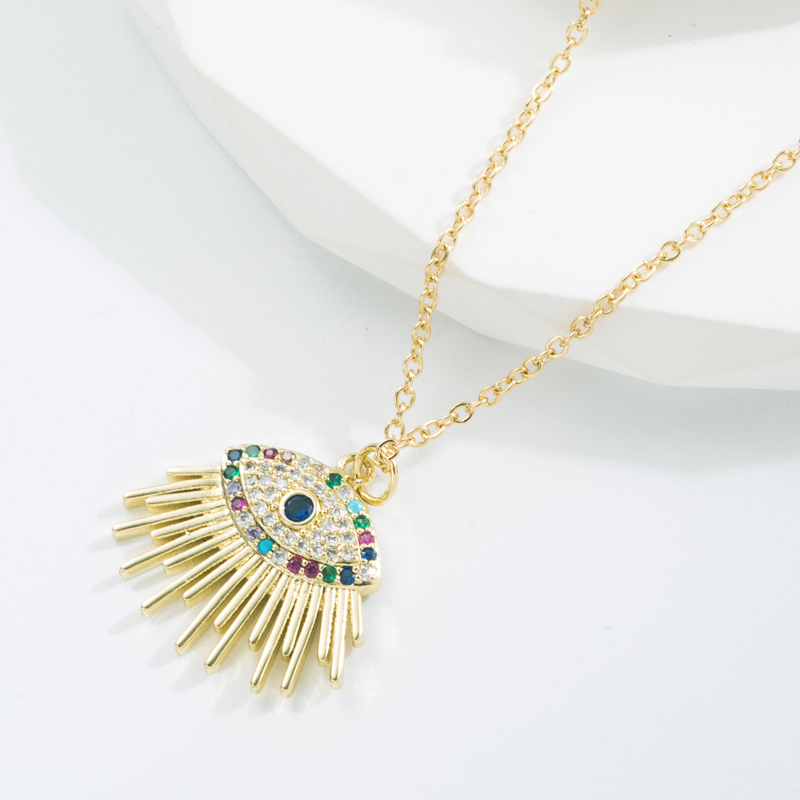 Hip-Hop Devilu0027S Eye Copper Gold Plated Zircon Pendant Necklace 1 Piece