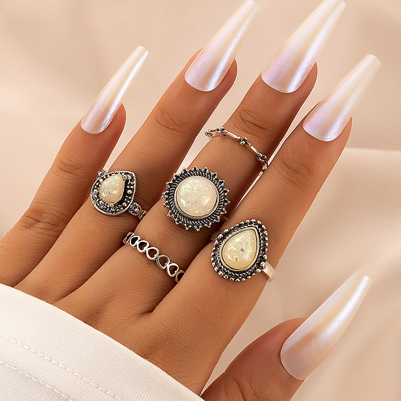 Retro Water Droplets Alloy Plating Unisex Rings 5 Pieces