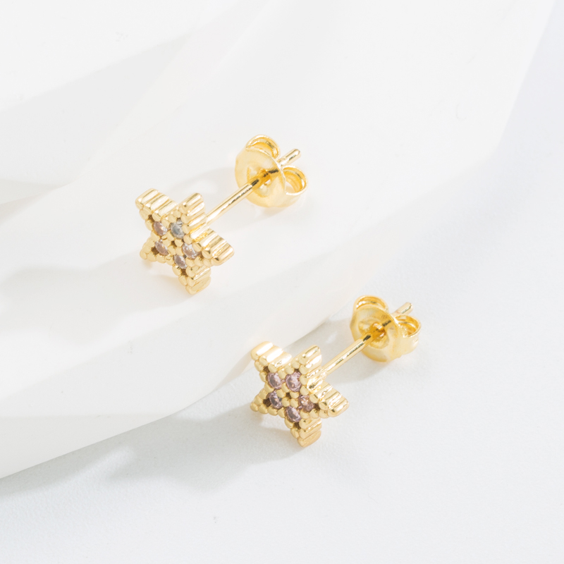 Fashion Star Copper Gold Plated Zircon Ear Studs 1 Pair