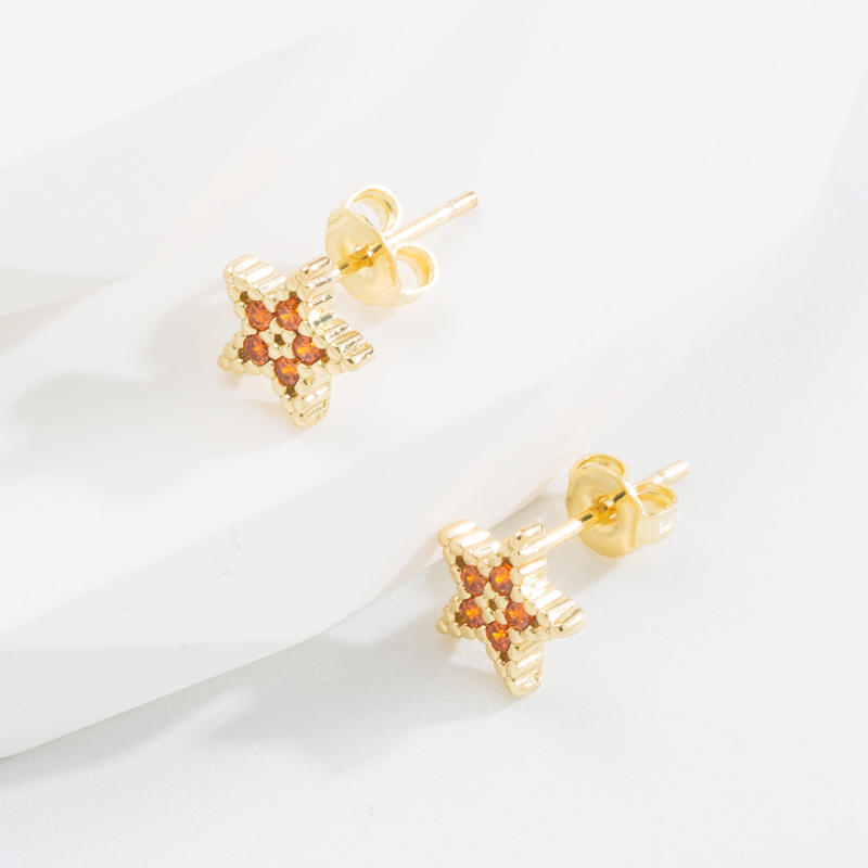 Fashion Star Copper Gold Plated Zircon Ear Studs 1 Pair