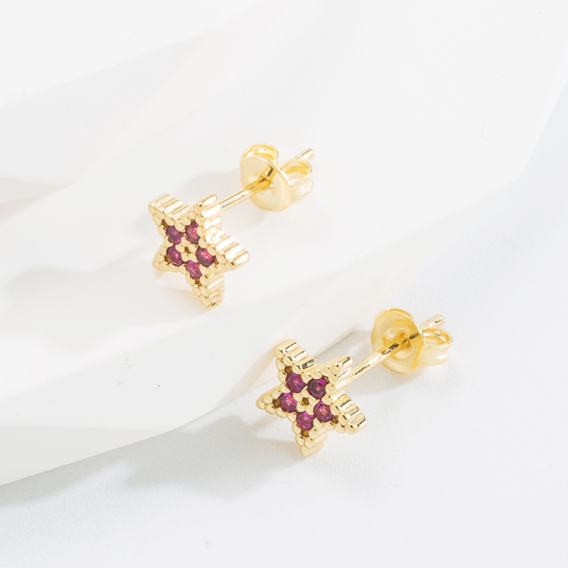 Fashion Star Copper Gold Plated Zircon Ear Studs 1 Pair