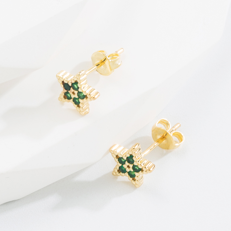 Fashion Star Copper Gold Plated Zircon Ear Studs 1 Pair
