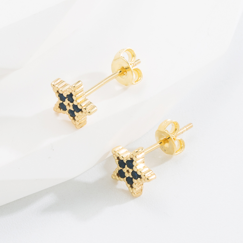 Fashion Star Copper Gold Plated Zircon Ear Studs 1 Pair