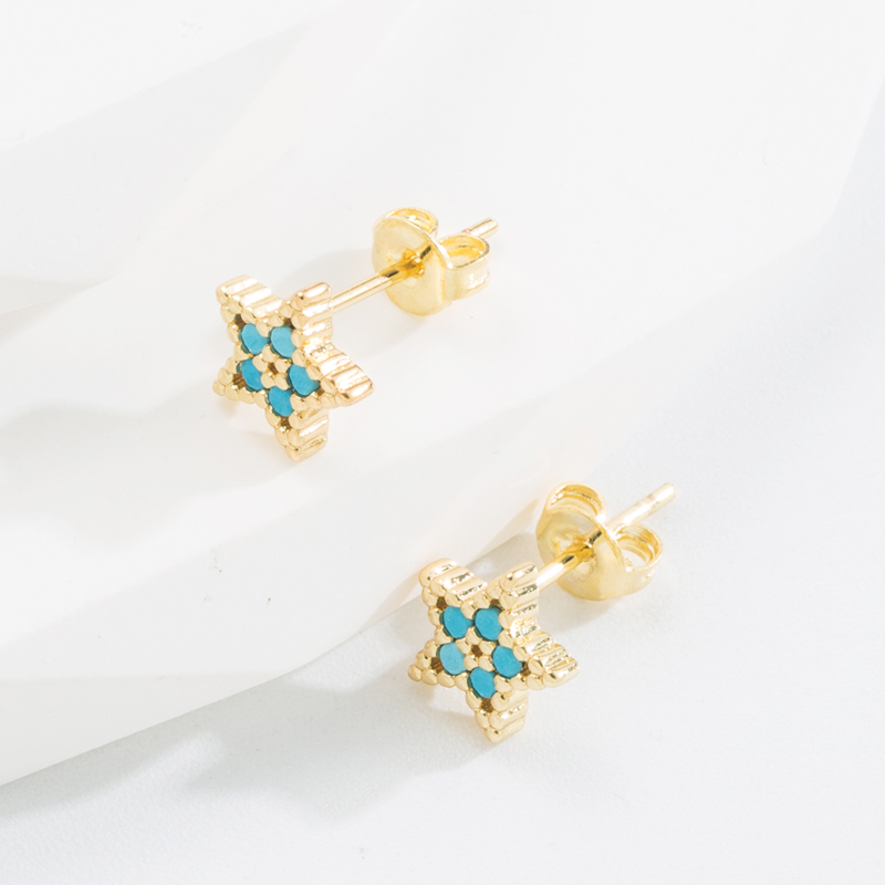 Fashion Star Copper Gold Plated Zircon Ear Studs 1 Pair